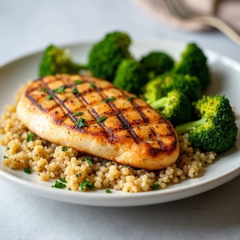 Grilled Chicken Breast with Quinoa and Roasted Broccoli
