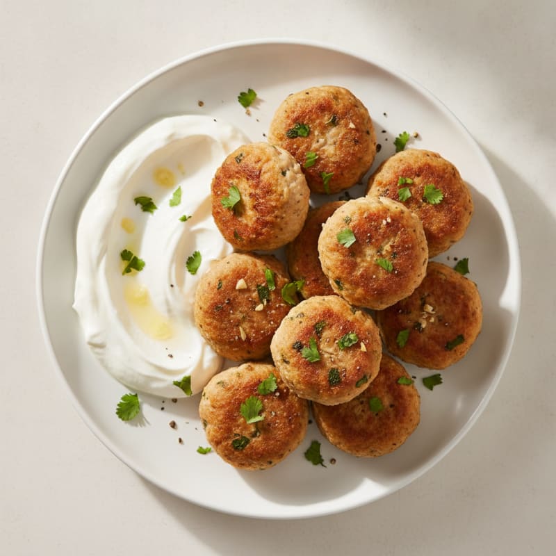 Herb-Baked Chicken Meatballs with Yogurt Dip