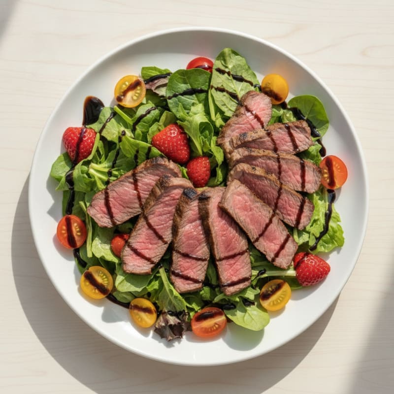 Grilled Beef Steak Salad with Mixed Greens and Cherry Tomatoes