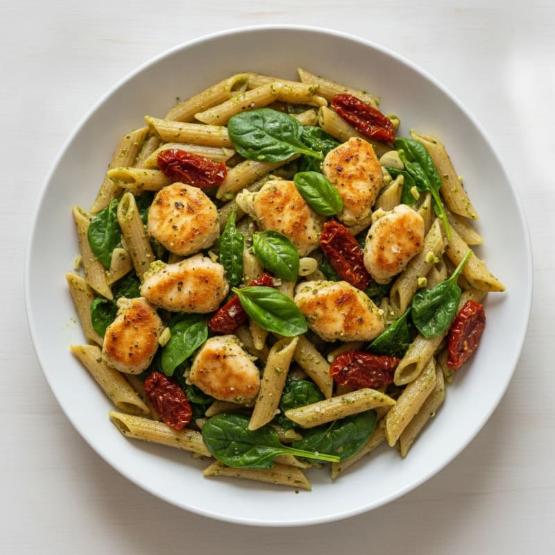 Pesto Chicken Pasta with Sun-Dried Tomatoes
