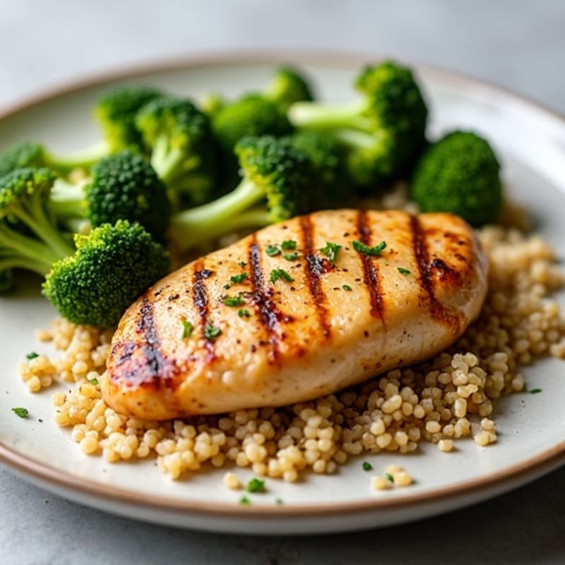 Grilled Chicken Breast with Quinoa and Roasted Broccoli
