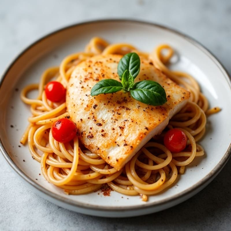 Spicy Pan-Seared Basa with Roasted Pepper Pasta
