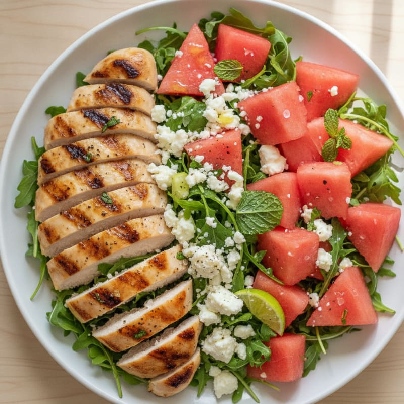 Grilled Chicken and Sweet Seedless Watermelon Salad
