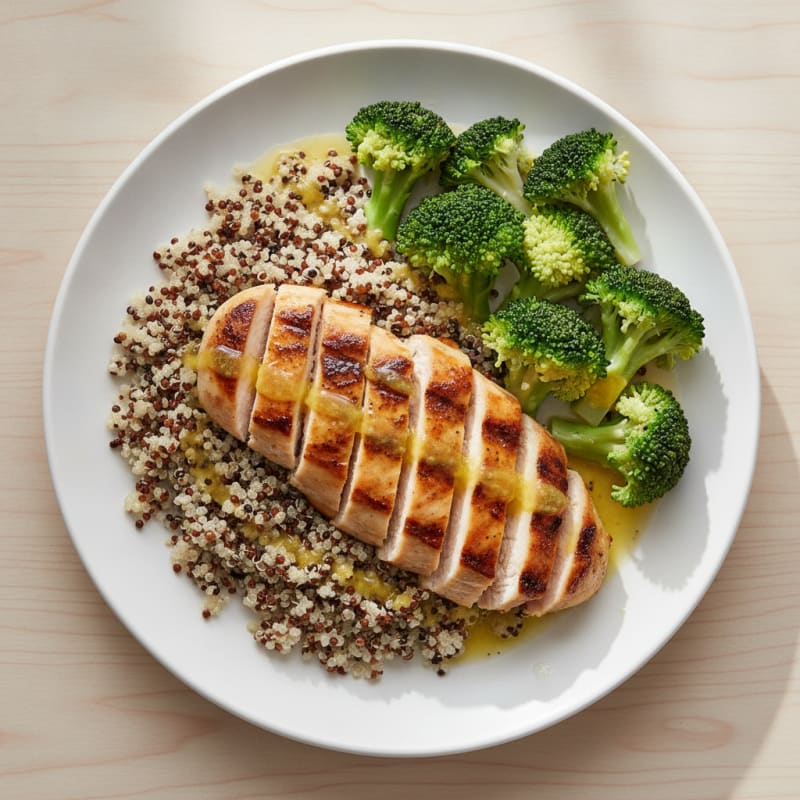 Grilled Chicken Breast with Quinoa and Steamed Broccoli