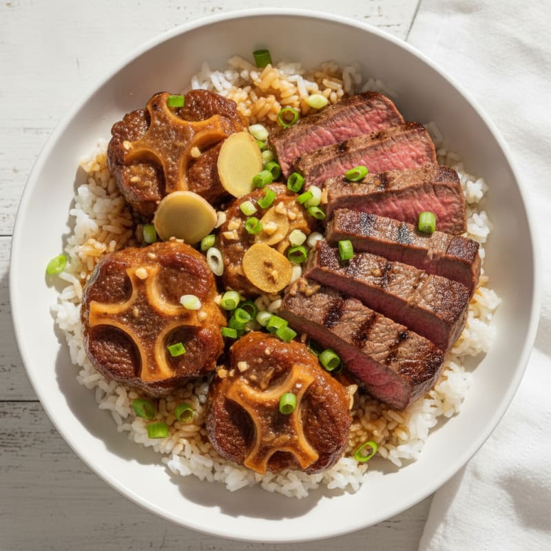 Braised Oxtail and Steak Rice Bowl