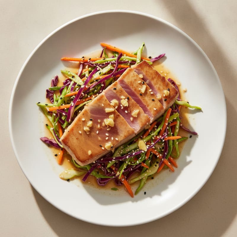 Grilled Tuna Steak with Crunchy Cabbage Slaw