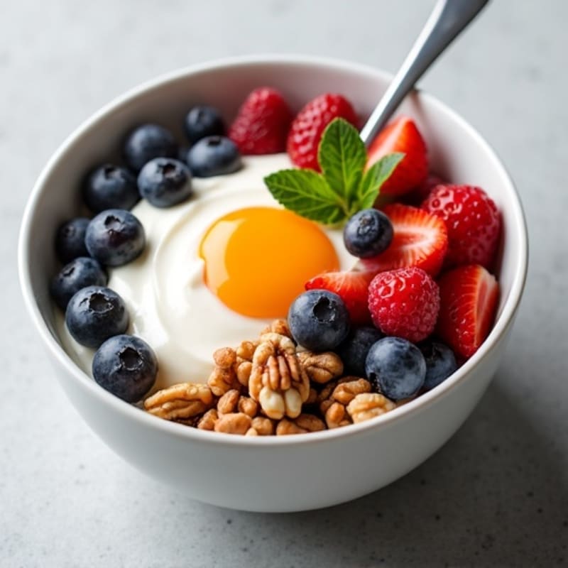 Creamy Greek Yogurt Bowl with Fresh Berries and Crunchy Nuts