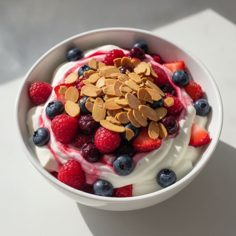 Greek Yogurt Protein Parfait with Mixed Berries and Almonds