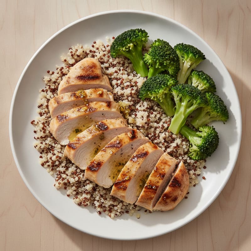 Grilled Chicken Breast with Quinoa and Steamed Broccoli