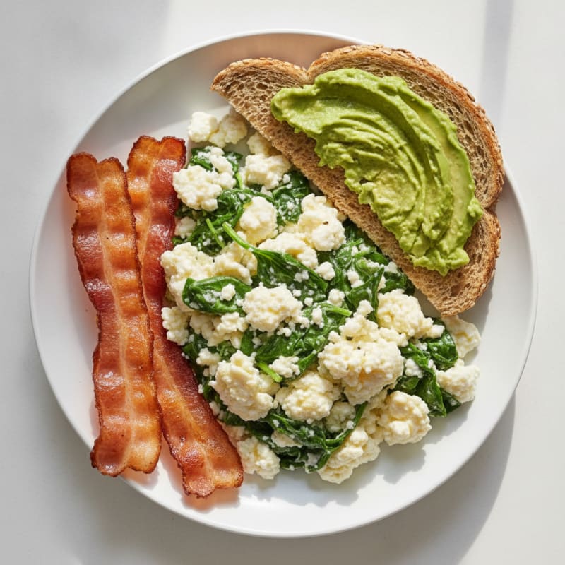 Cottage Cheese Scramble with Spinach and Turkey Bacon