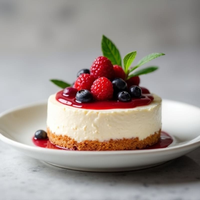 Greek Yogurt Protein Cheesecake with Berry Compote
