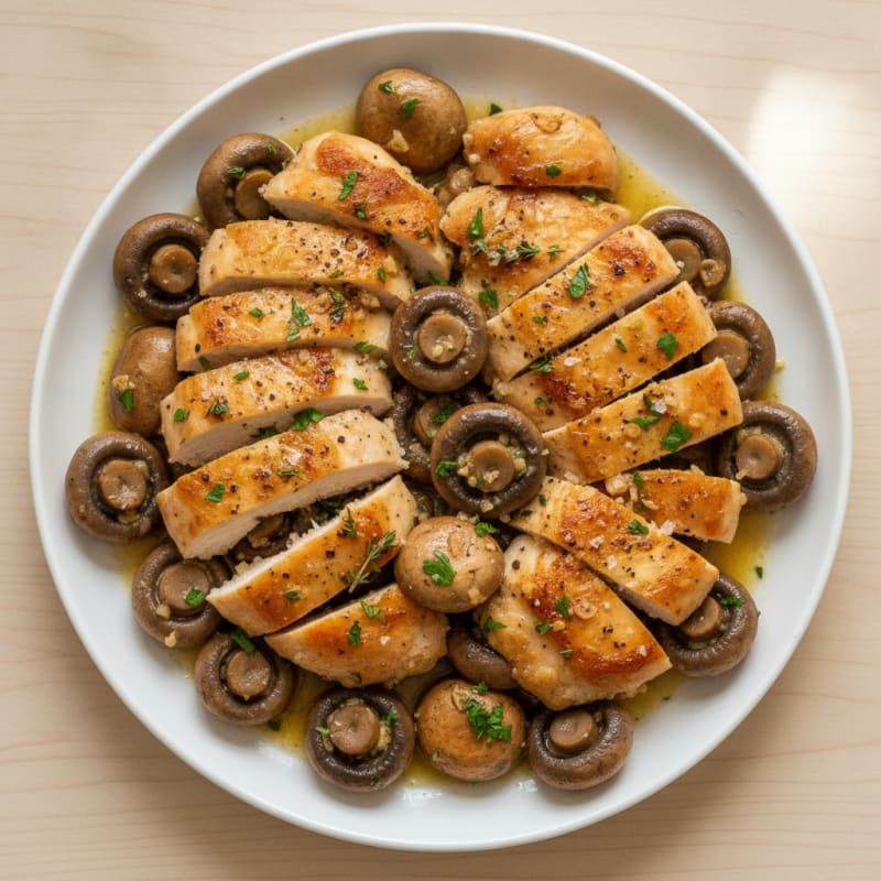 Garlic Butter Roasted Mushrooms and Chicken