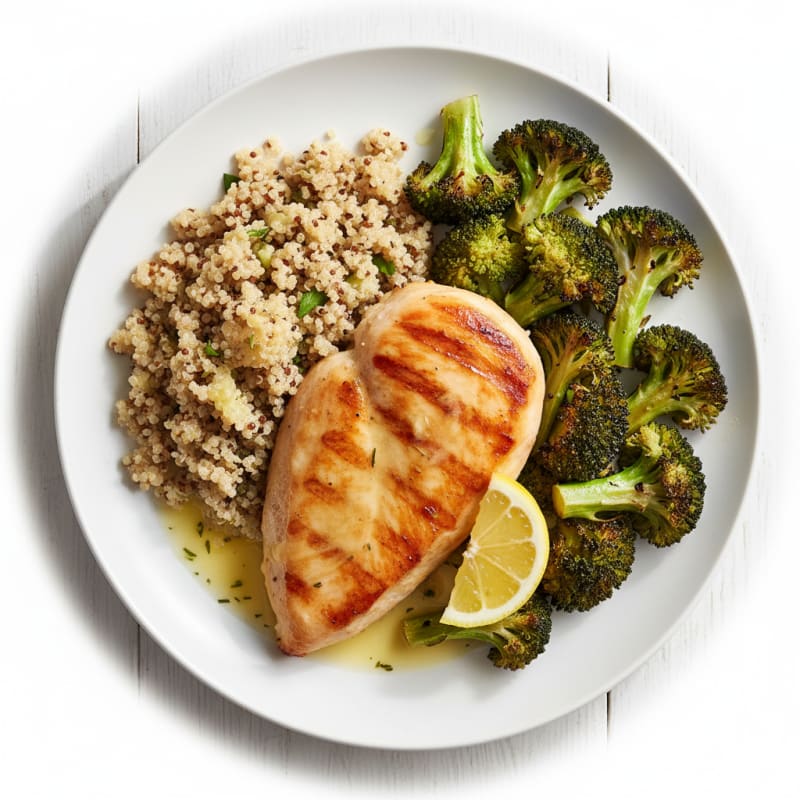 Grilled Chicken Breast with Roasted Broccoli and Quinoa