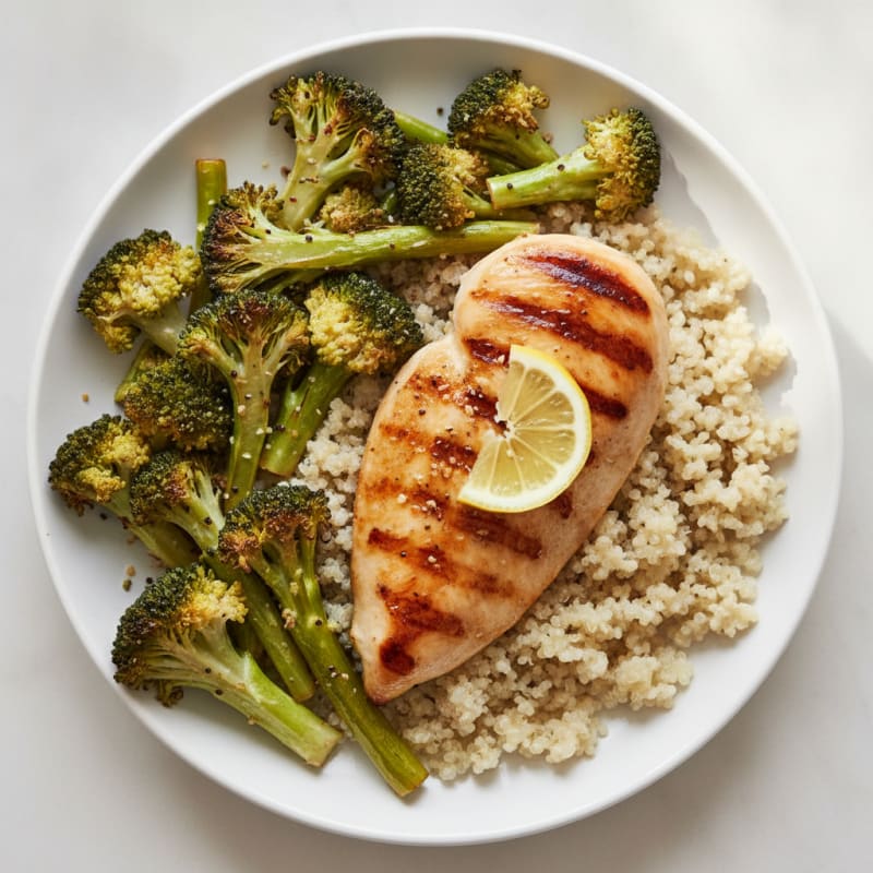 Grilled Chicken Breast with Quinoa and Roasted Broccoli