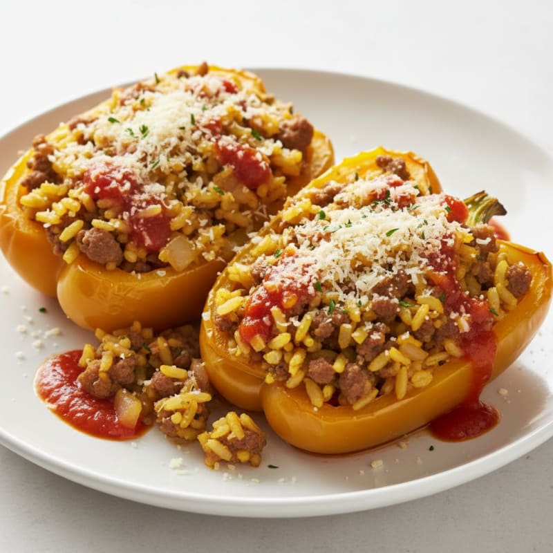 Golden Beef and Rice Stuffed Peppers