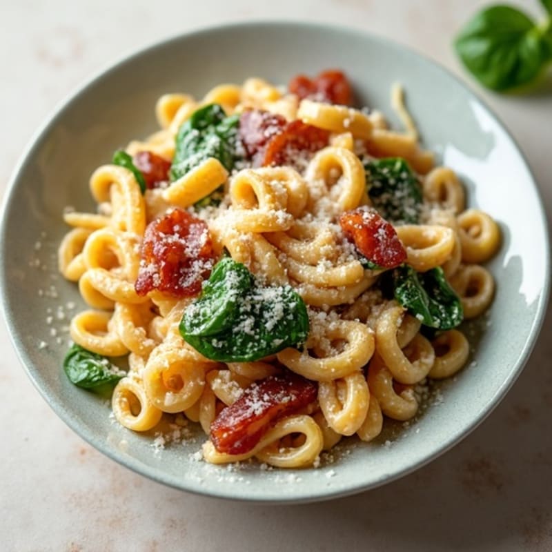 Creamy Whole Wheat Pasta with Crispy Turkey Bacon
