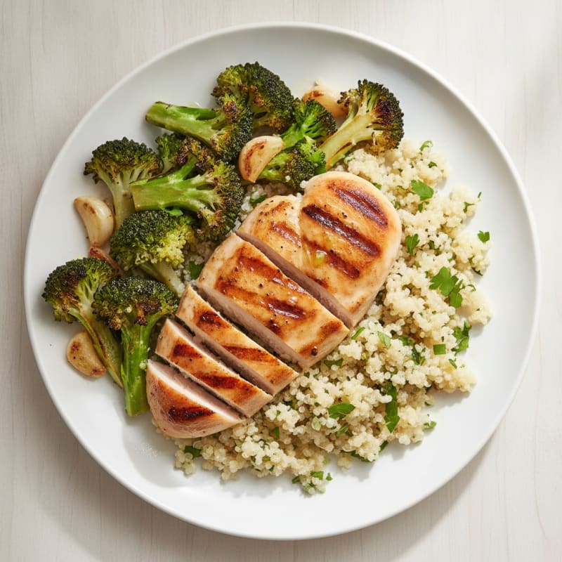 Grilled Chicken Breast with Quinoa and Roasted Broccoli