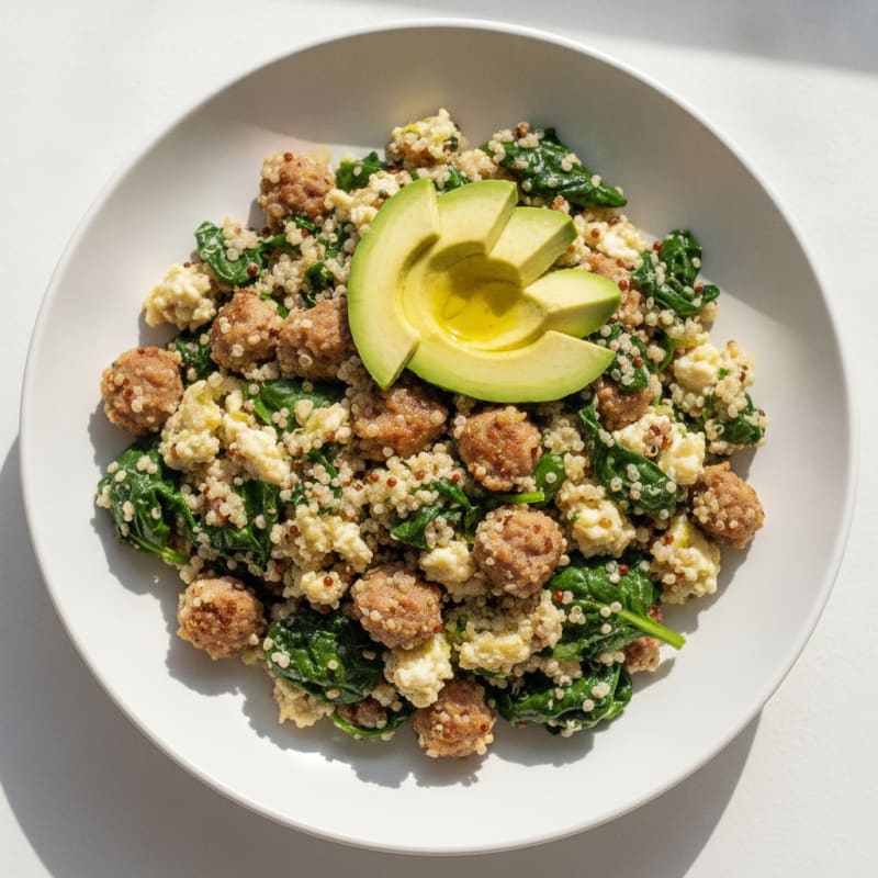 Egg White and Turkey Sausage Scramble with Spinach and Quinoa