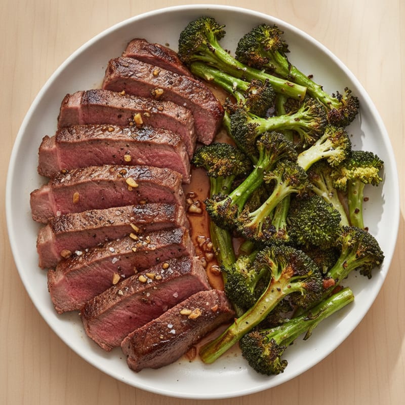 Pan-Seared Flank Steak with Roasted Broccoli