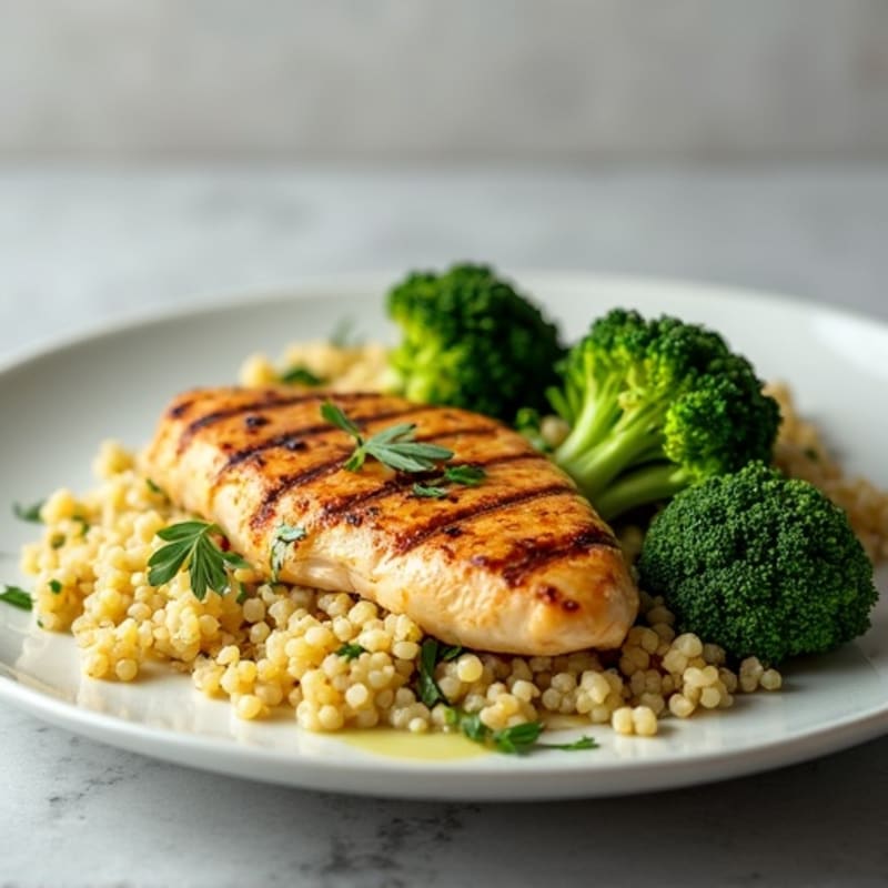 Grilled Chicken Breast with Quinoa and Roasted Broccoli