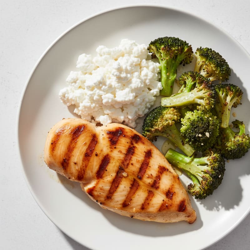 Grilled Chicken Breast with Cottage Cheese and Roasted Broccoli