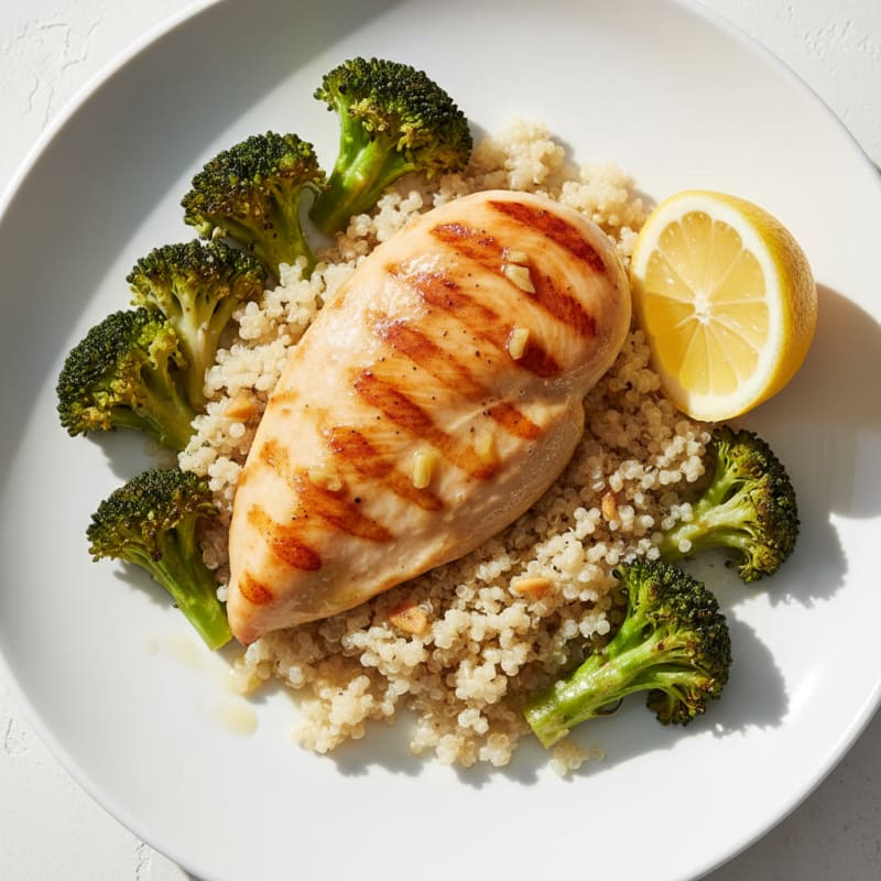 Grilled Chicken Breast with Quinoa and Roasted Broccoli