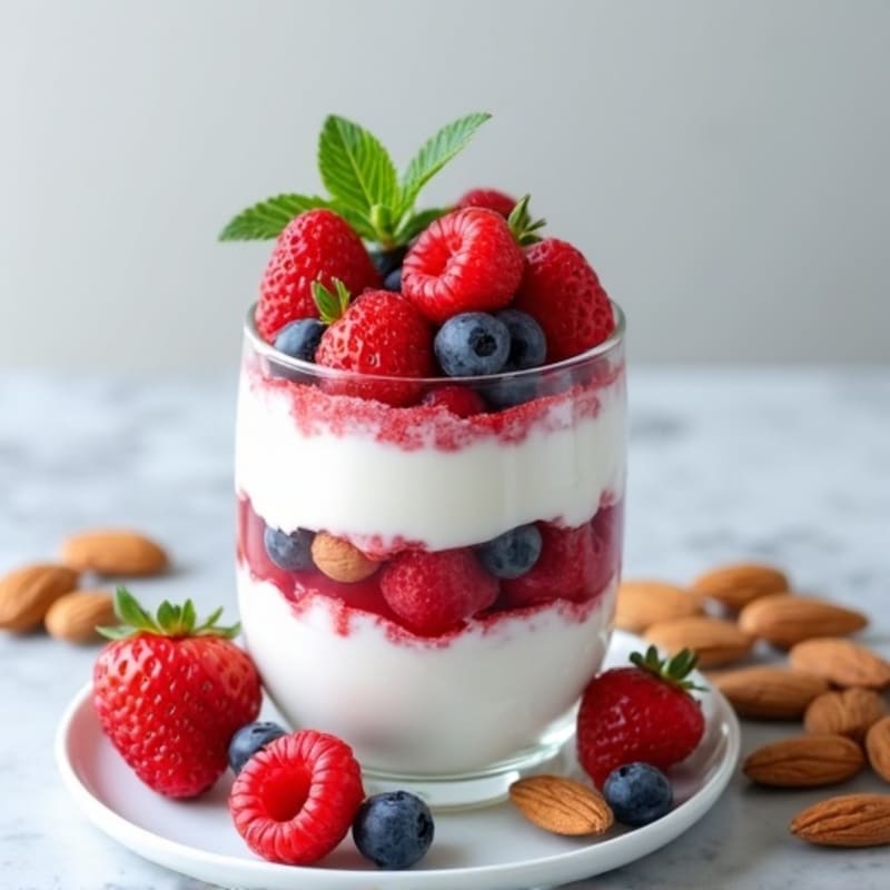 Greek Yogurt Protein Parfait with Mixed Berries and Almonds