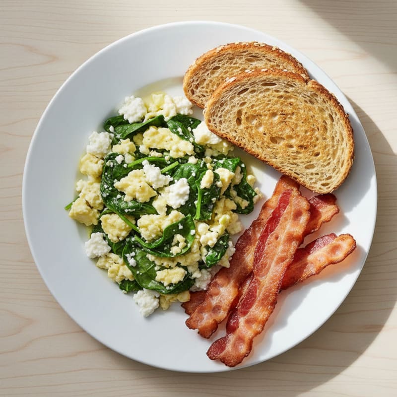 Cottage Cheese Scramble with Spinach and Turkey Bacon