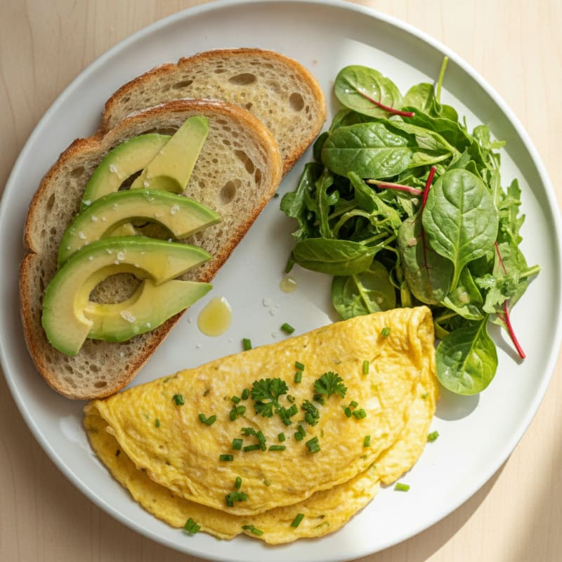 Egg Omelet with Avocado and Sourdough Toast