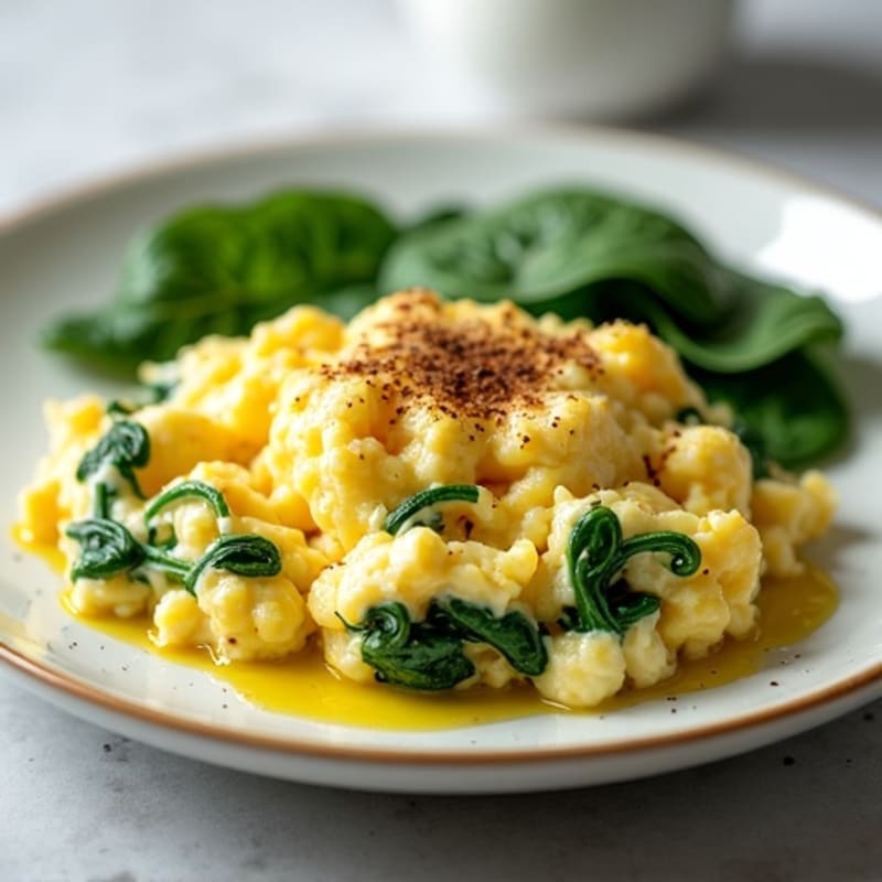 Cottage Cheese Scramble with Egg Whites and Sautéed Spinach