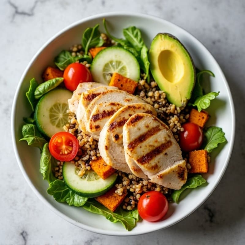 Grilled Chicken and Quinoa Salad with Roasted Sweet Potato