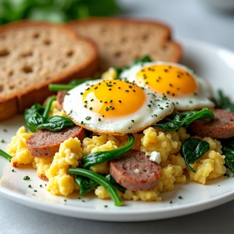 Egg White and Turkey Sausage Scramble with Spinach and Feta