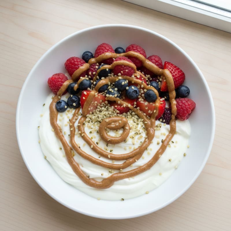 Silky Greek Yogurt Bowl with Hemp Seeds and Mixed Berries