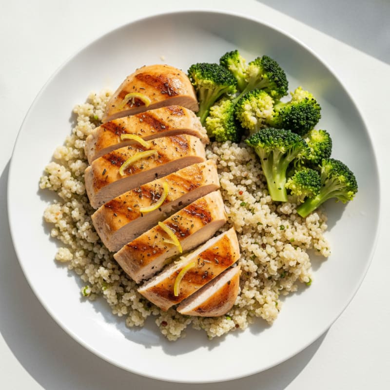 Grilled Chicken Breast with Quinoa and Steamed Broccoli
