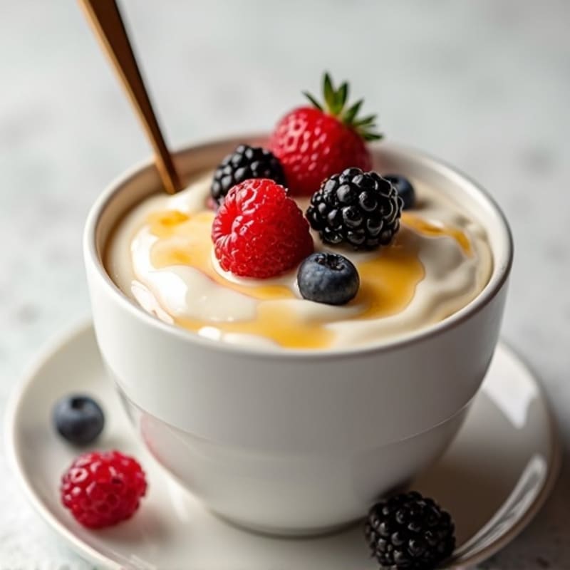 Silky Vanilla Greek Yogurt with Protein Powder and Fresh Berries