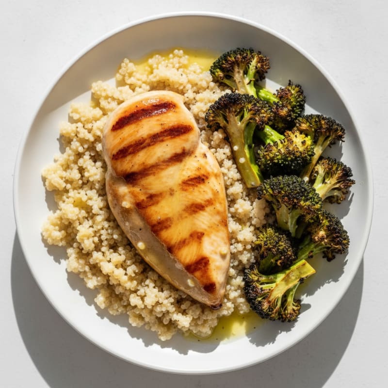 Grilled Chicken Breast with Quinoa and Roasted Broccoli