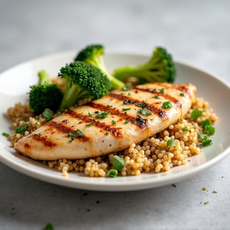 Grilled Chicken Breast with Quinoa and Roasted Broccoli