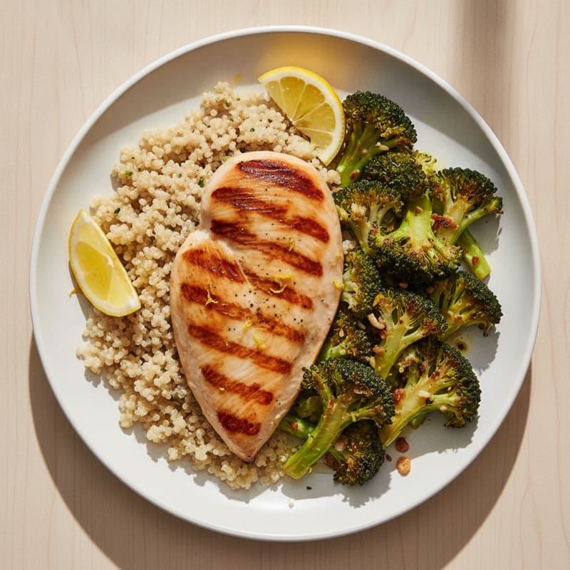 Grilled Chicken Breast with Quinoa and Roasted Broccoli