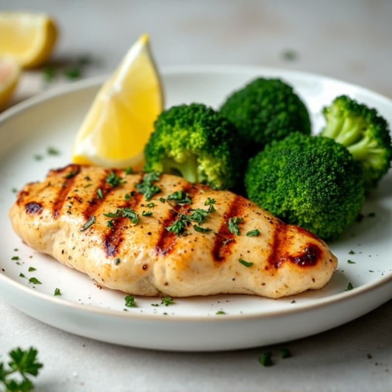 Grilled Lemon Herb Chicken Breast with Steamed Broccoli