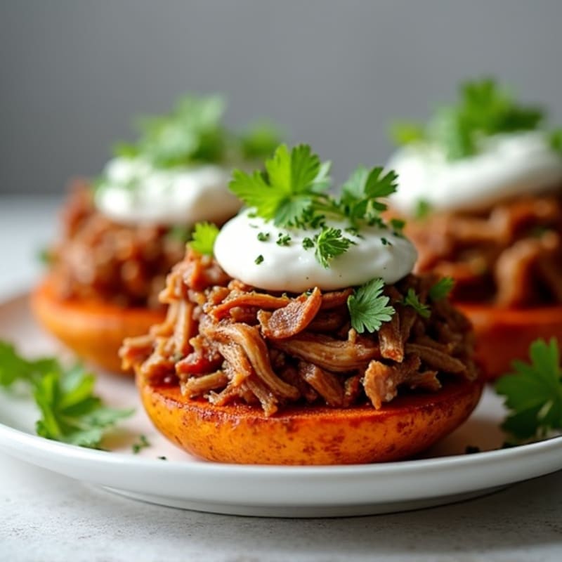 Smoky Pulled Pork Loaded Crispy Sweet Potato Rounds