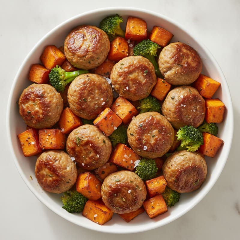 Ground Turkey Meatballs with Roasted Sweet Potatoes