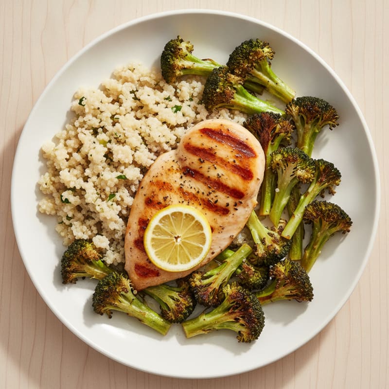 Grilled Chicken Breast with Quinoa and Roasted Broccoli