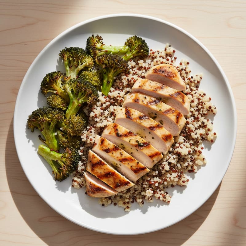 Grilled Chicken Breast with Quinoa and Roasted Broccoli