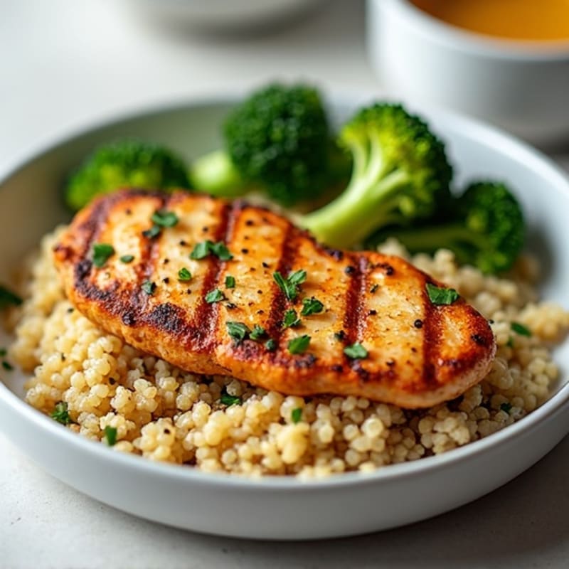 Grilled Chicken Breast with Quinoa and Roasted Broccoli
