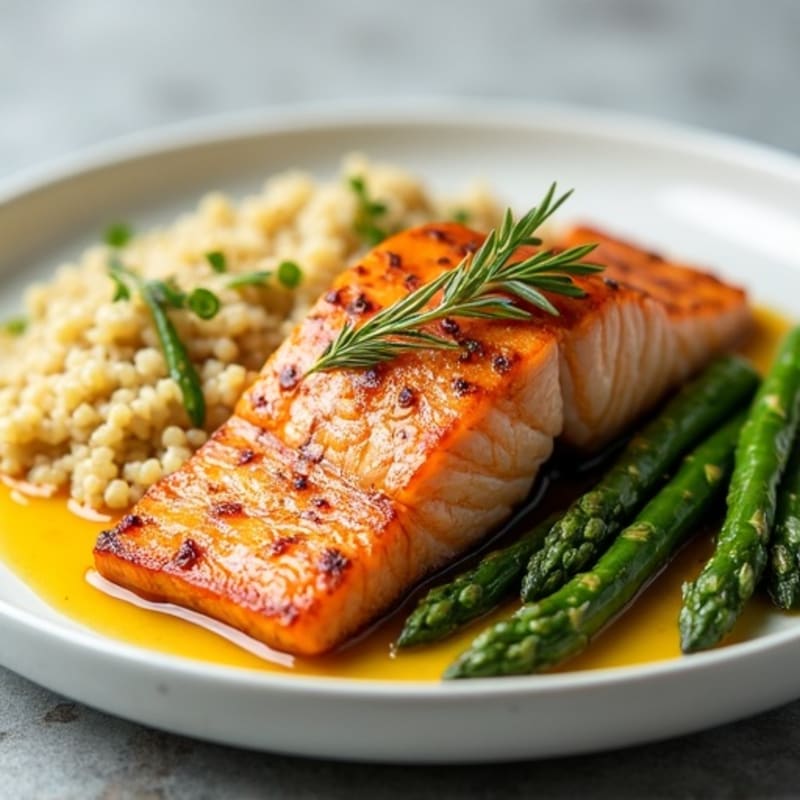 Seared Salmon with Steamed Asparagus and Quinoa