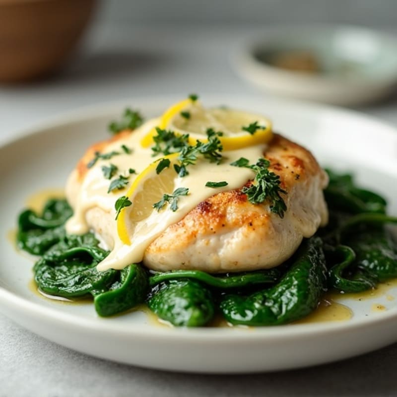 Creamy Lemon Ricotta Chicken with Sautéed Spinach