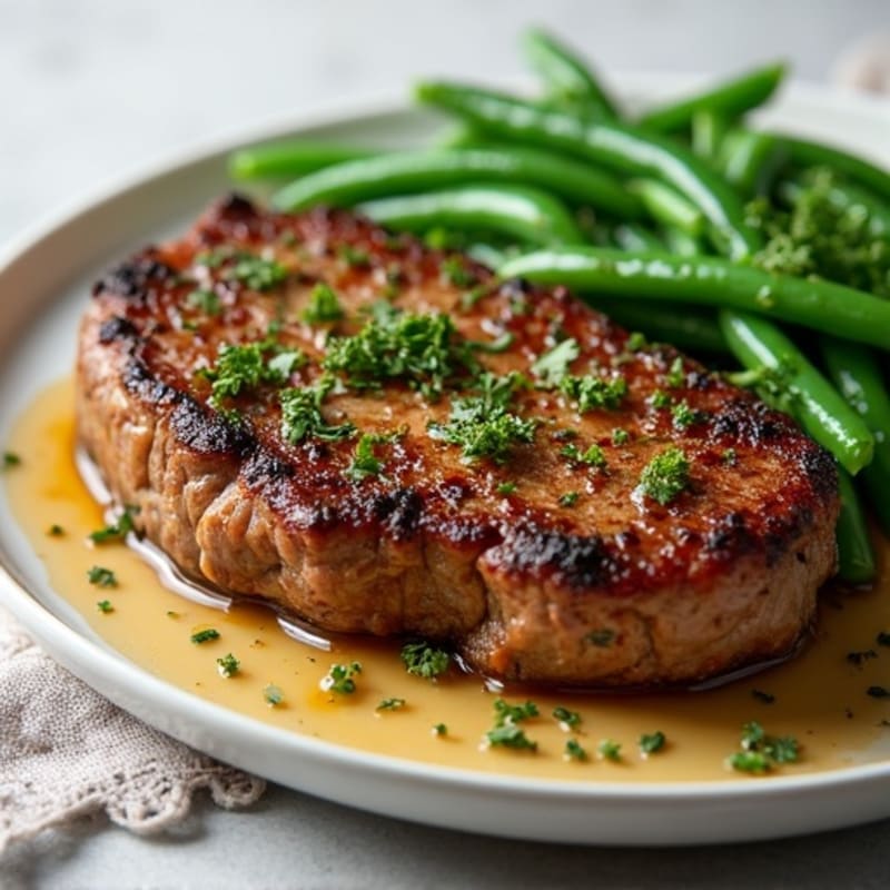 Herb-Crusted Pan Seared Steak with Roasted Garlic