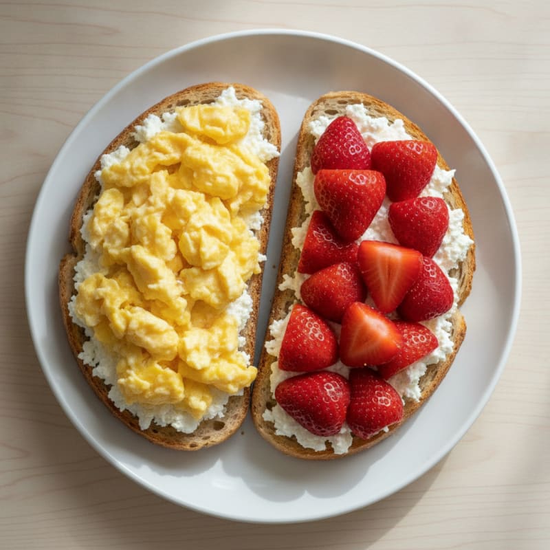 Egg and Cottage Cheese Sourdough Toast with Fresh Berries