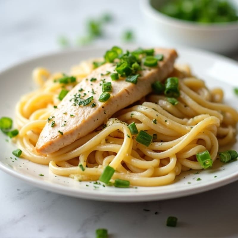 Lighter Creamy Chicken Fettuccine with Fresh Green Onions