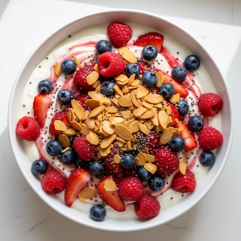 Greek Yogurt Protein Parfait with Mixed Berries and Almonds